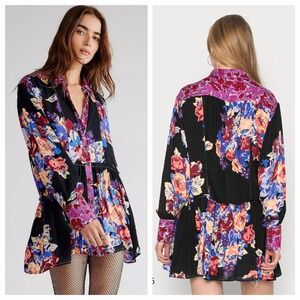 Free People Floral Brunch A Bunch Floral Tunic Top Bohemian Black Size‎ S Summer